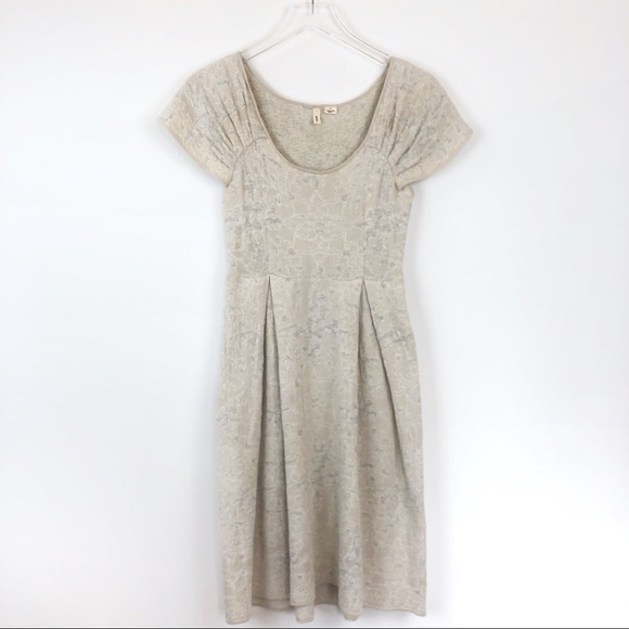 Anthropologie Moth Cream Off-Shoulder Pleat Dress - Picture 2 of 8